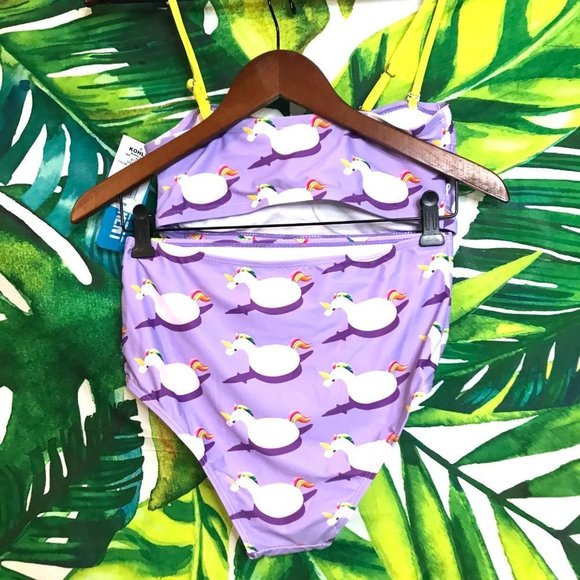 Nwt $50 Undercurrent Juniors Medium Purple Unicorn Tropical Vacation Swim Bikini - Picture 2 of 7